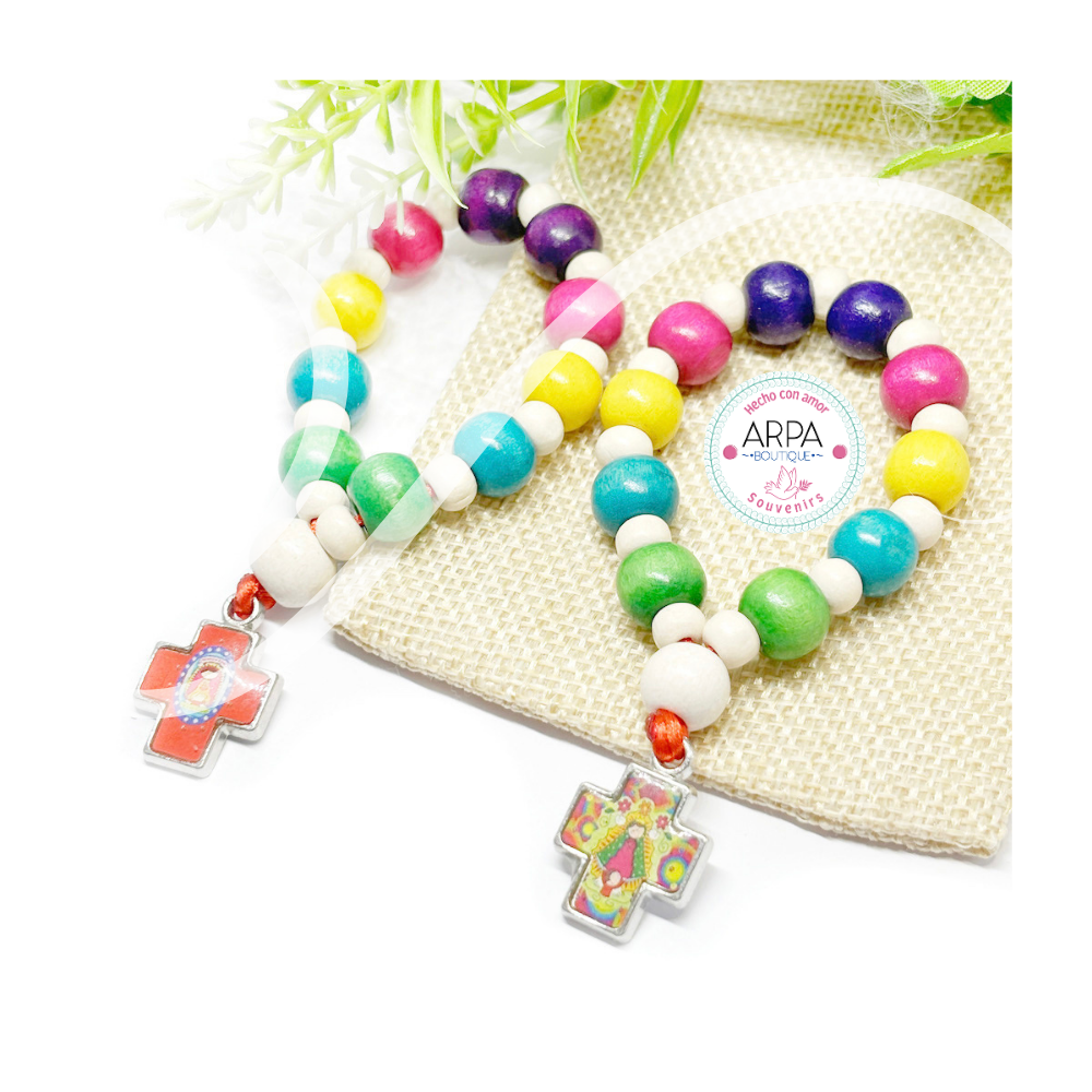 Denario de madera multicolor Virgencita Plis - 12u