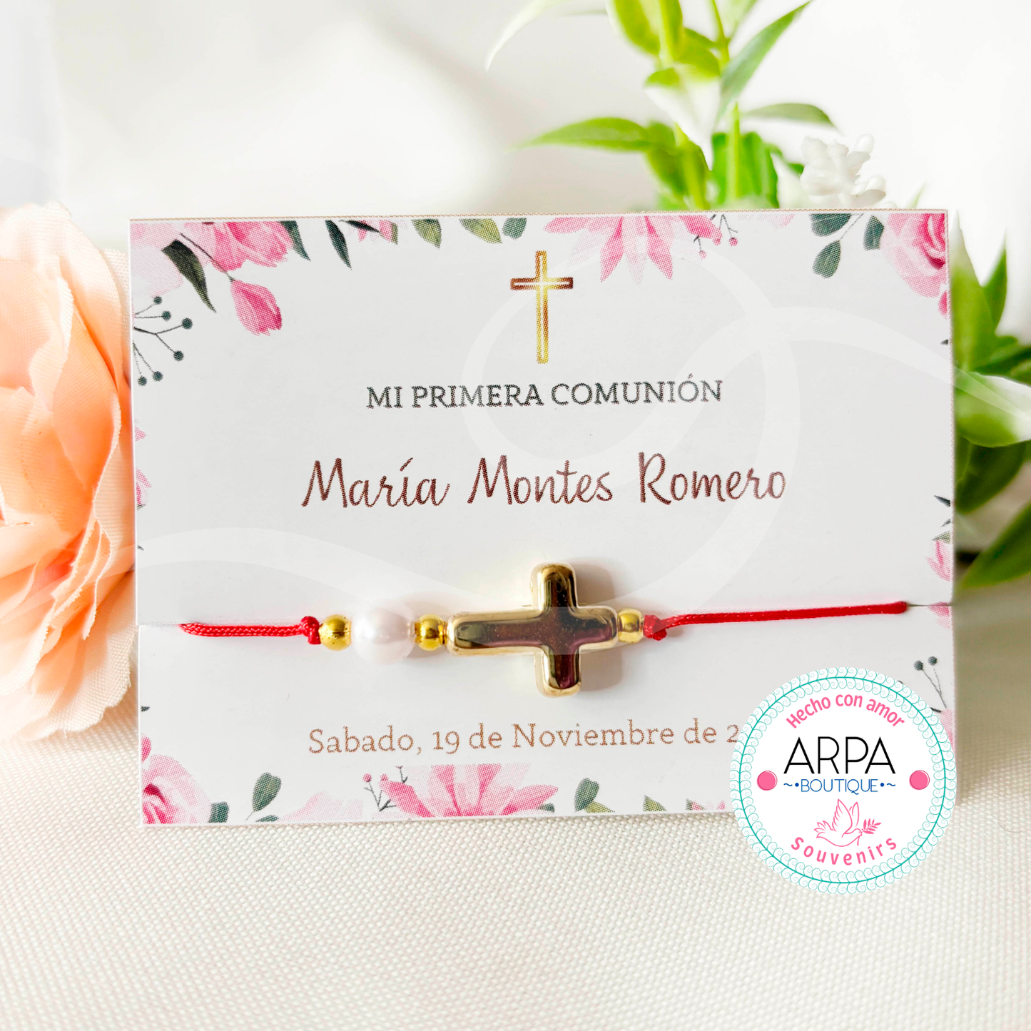 Pulsera ajustable Cruz y perla- 12und.