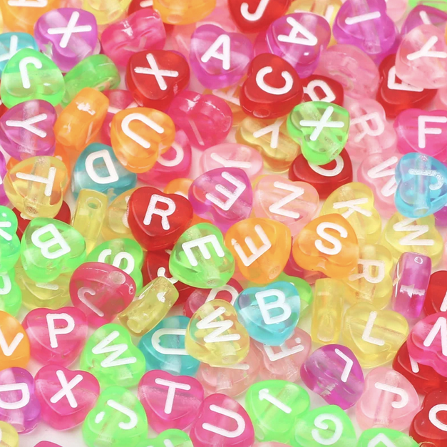 Letras Corazón Acrílicas - 7mm - 10gr. - Multicolor Transparente