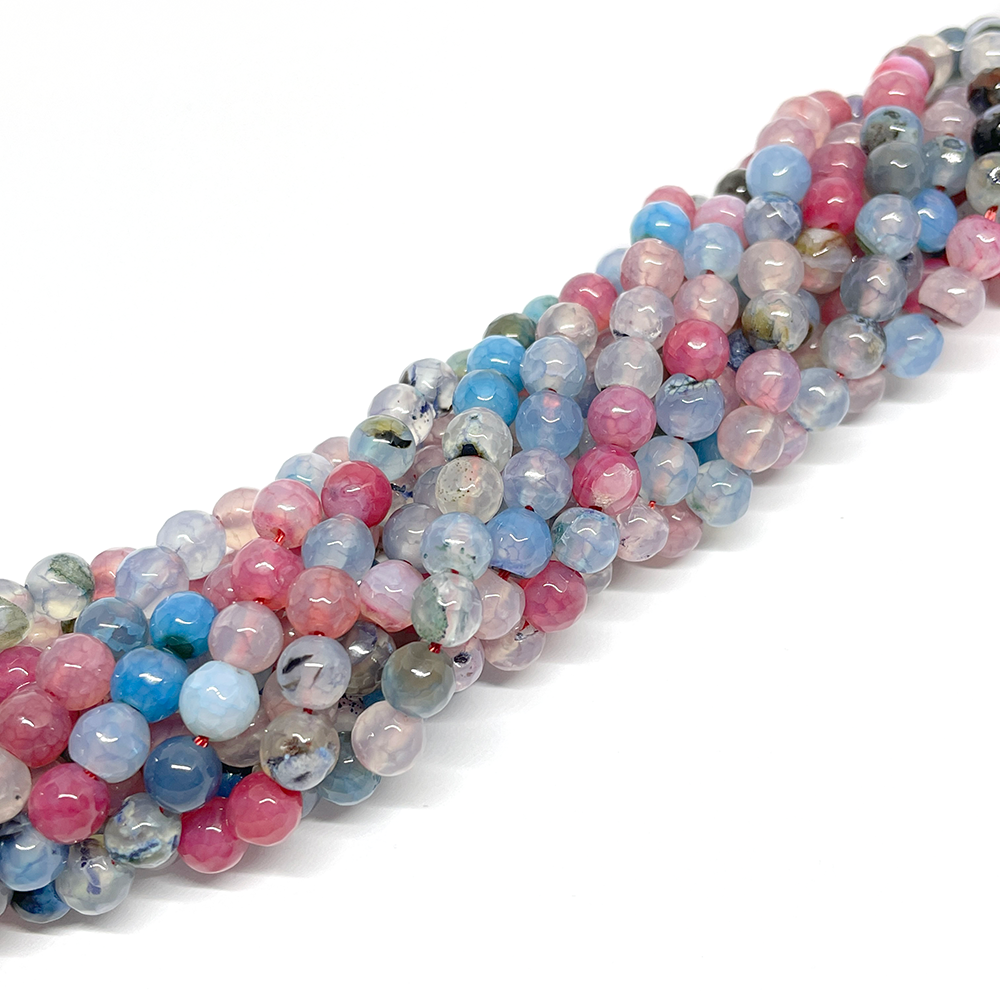 Ágata Facetada - 6mm - Celeste / Rosado