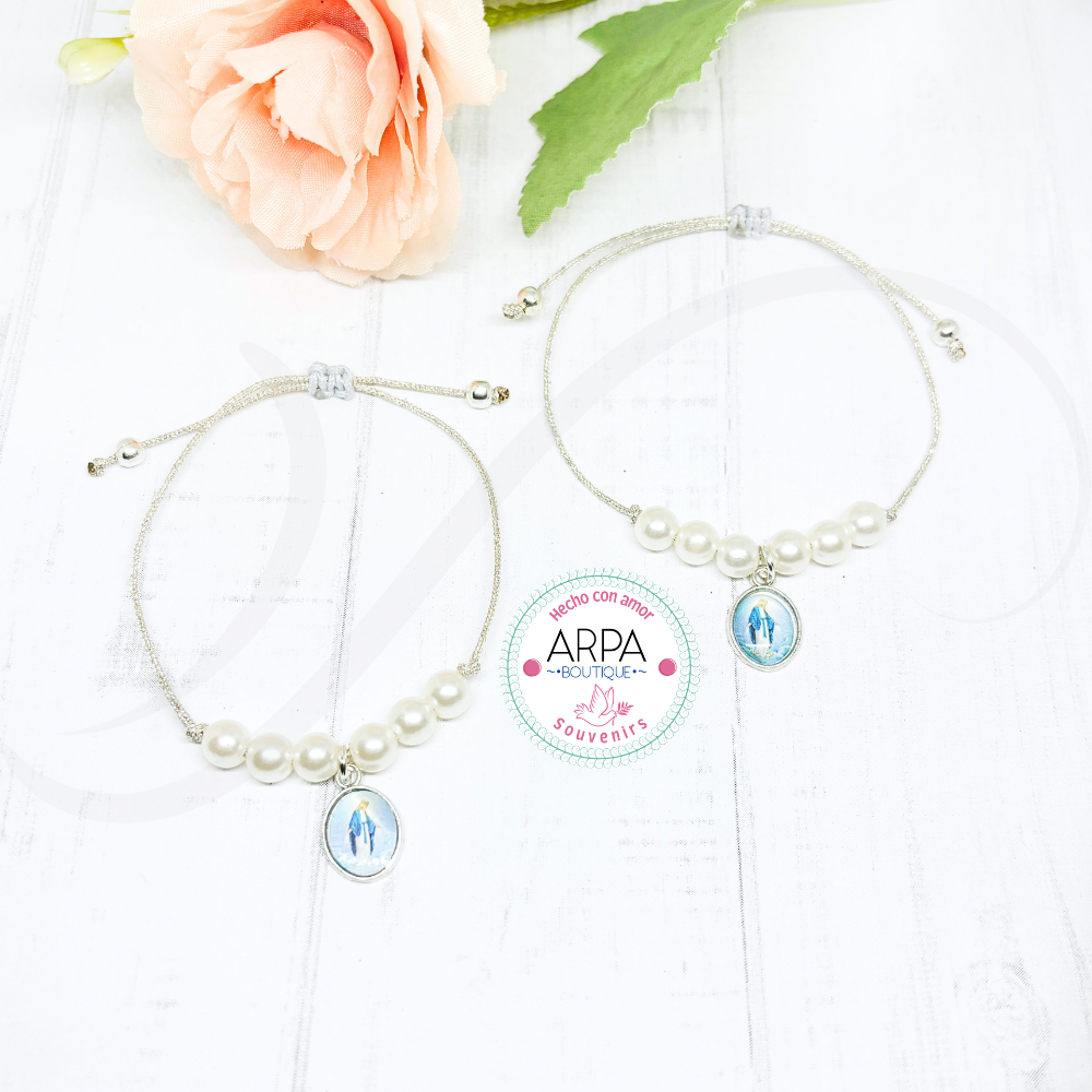 Pulsera ajustable perlas Virgen de los rayos - 10und.