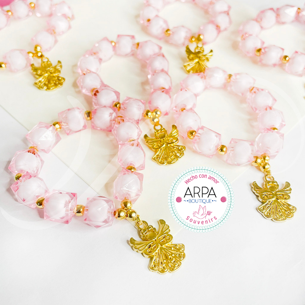 Denario Rosado y dorado - Angel - 12und.