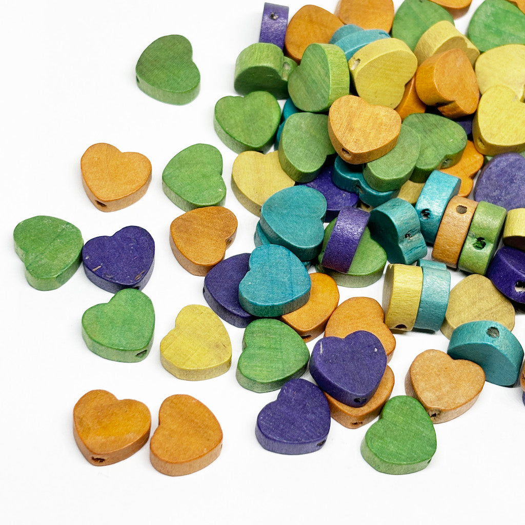 Corazón de Madera colores con perforación - 11mm - 15und