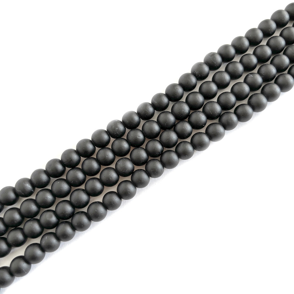 Perla de vidrio matte - 8mm - Tira 50und aprox. - Negro