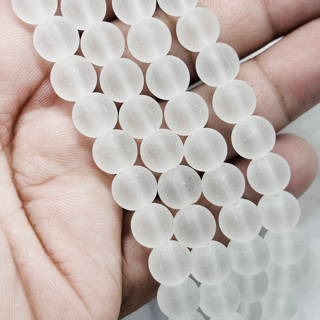 Perla de vidrio matte transparente - 8mm - Tira 50und aprox. - Blanco