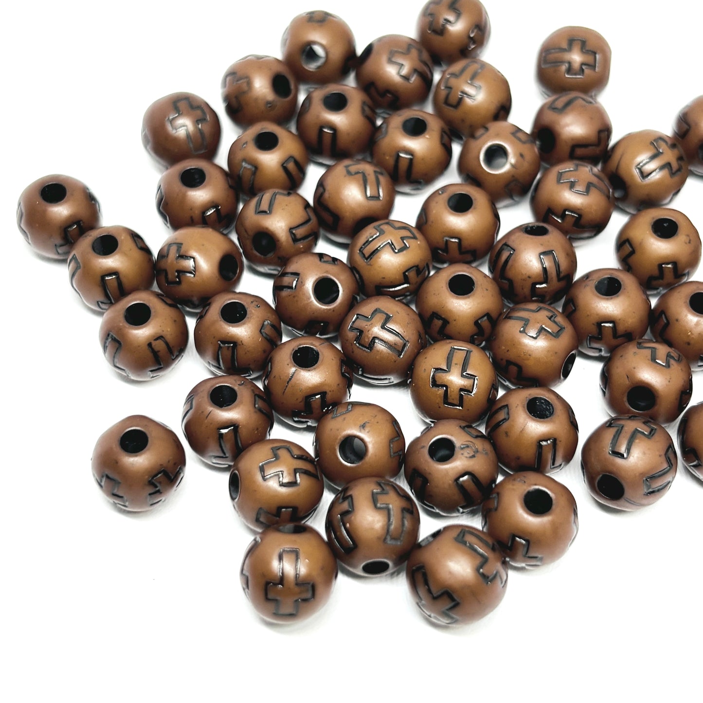 Cuentas con cruz Acrílicas - 8mm - 50und. - Café-negro