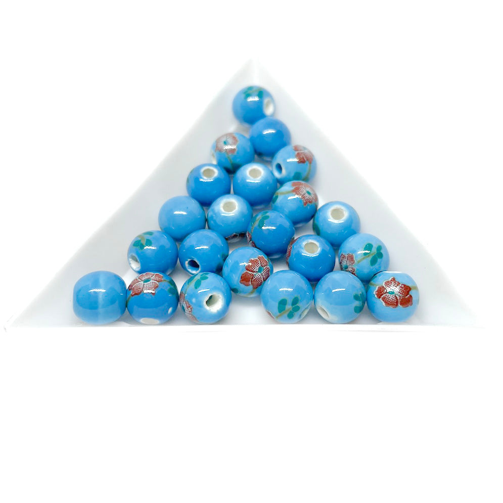 Bola de cerámica 8mm - Celeste con Rojas - 10und