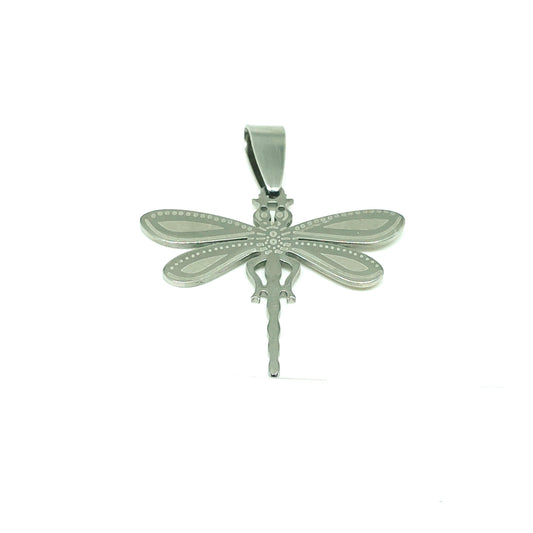 Colgante Acero Quirúrgico - Libélula Plateado - 24mm