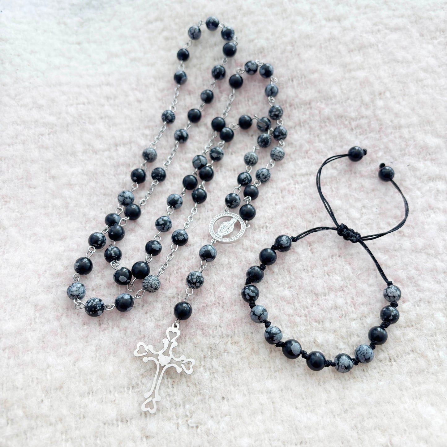 Rosario Piedra Obsidiana Nevada - 1und + Pulsera