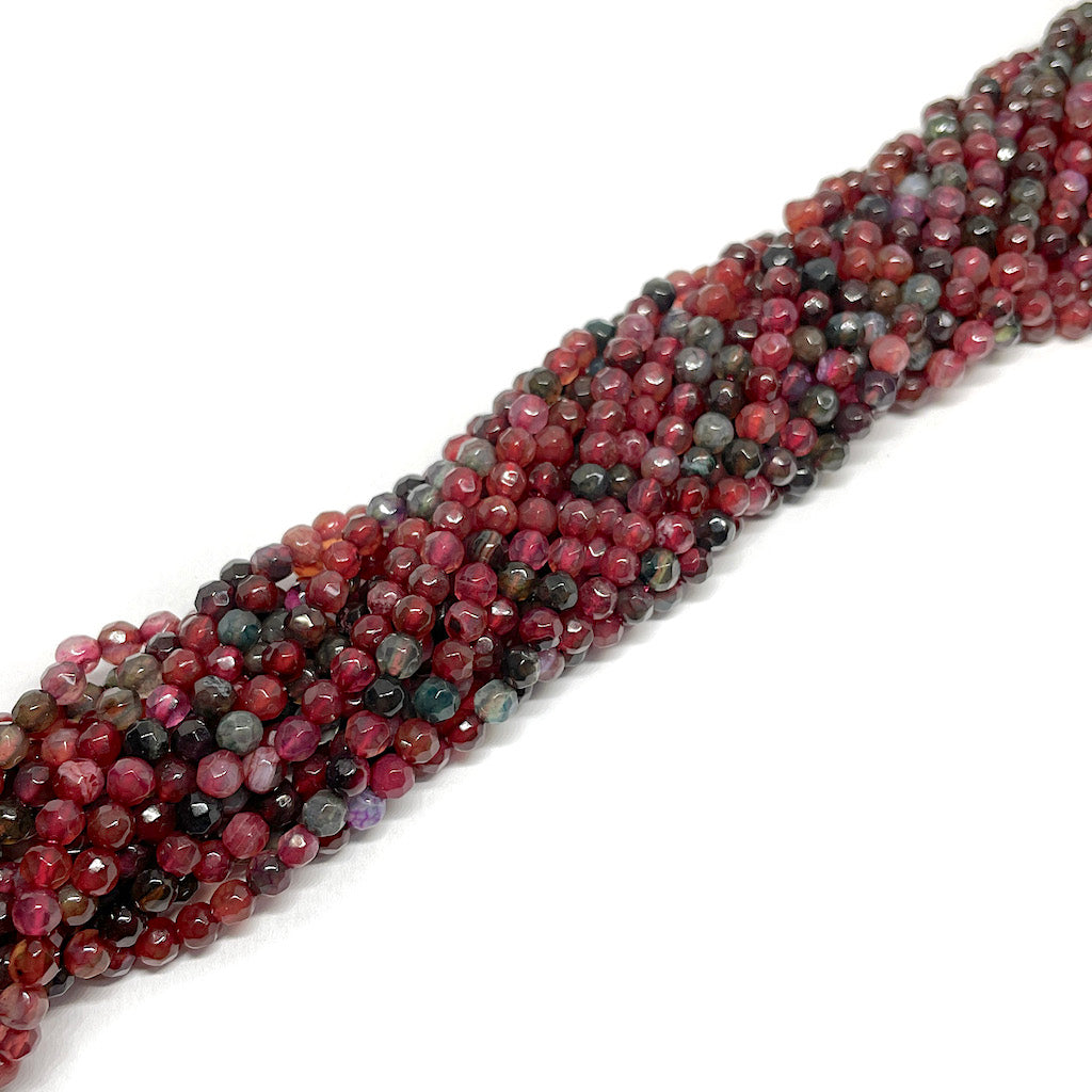 Ágata Facetada - 4mm - Burdeo y verde oscuro