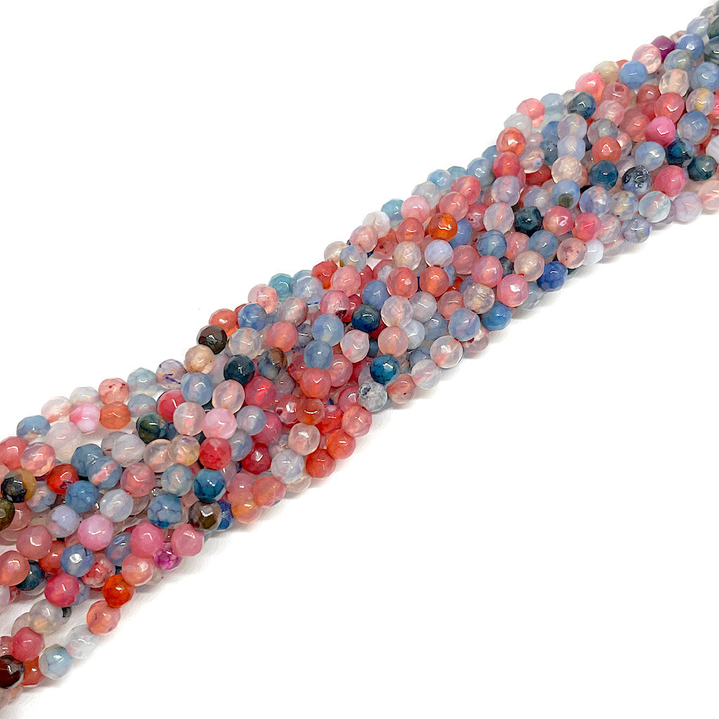 Ágata Facetada - 4mm - Azul y rojo transparentes