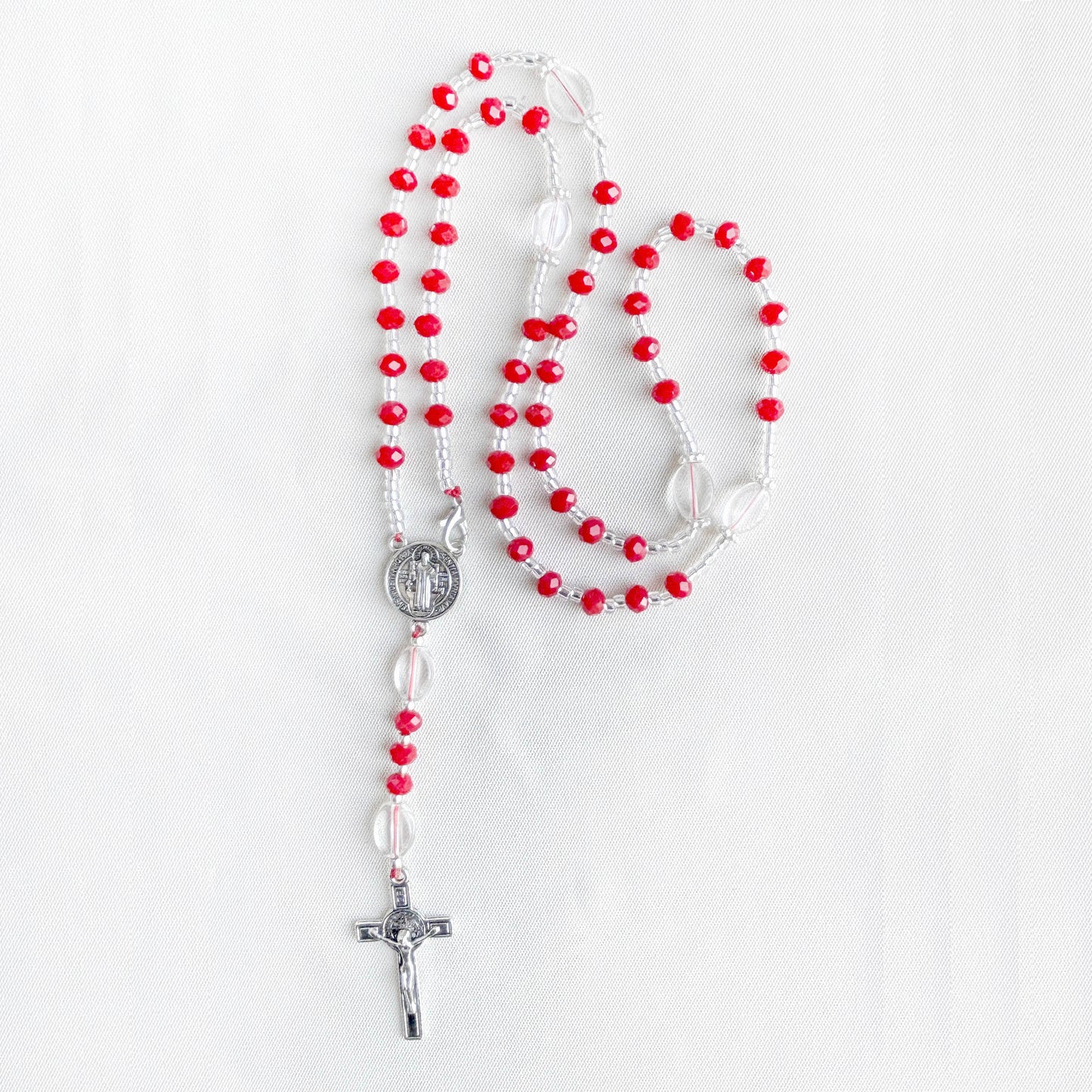 Rosario católico cuentas de cristal rojo - 1und