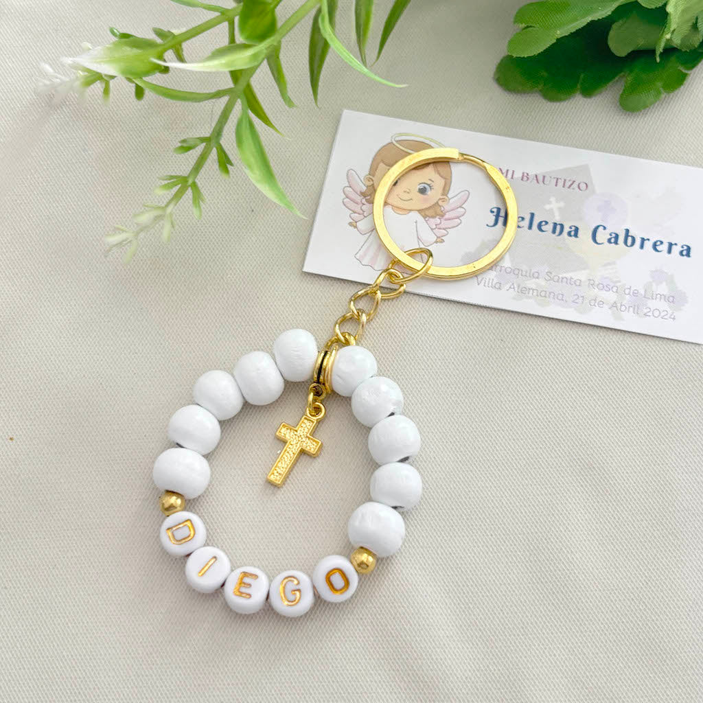 Denario llavero de madera con nombre - 10und