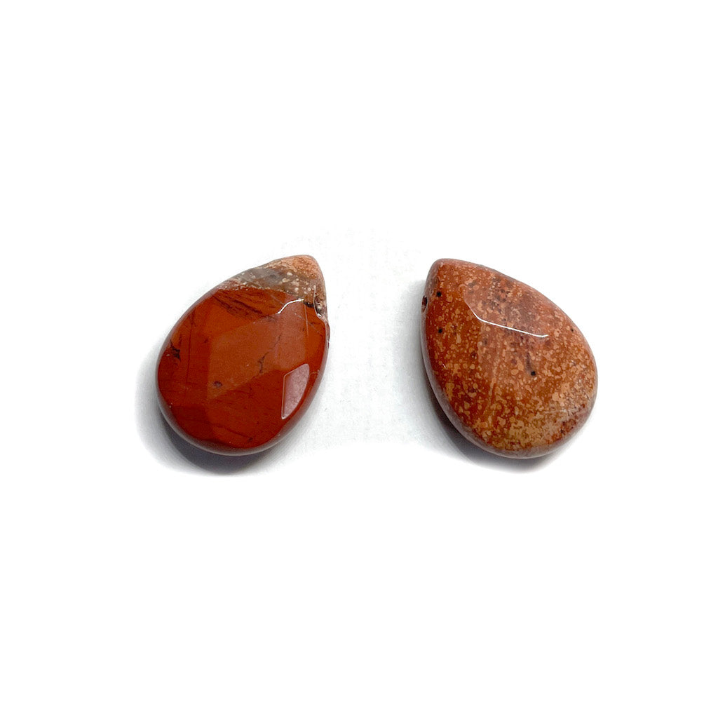 Set gotas de Piedra Facetada - 18x14mm - 2und - Jaspe Rojo