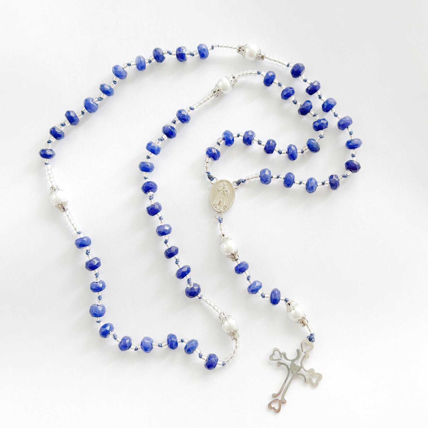 Rosario católico cuentas de Agata Azul - 1und