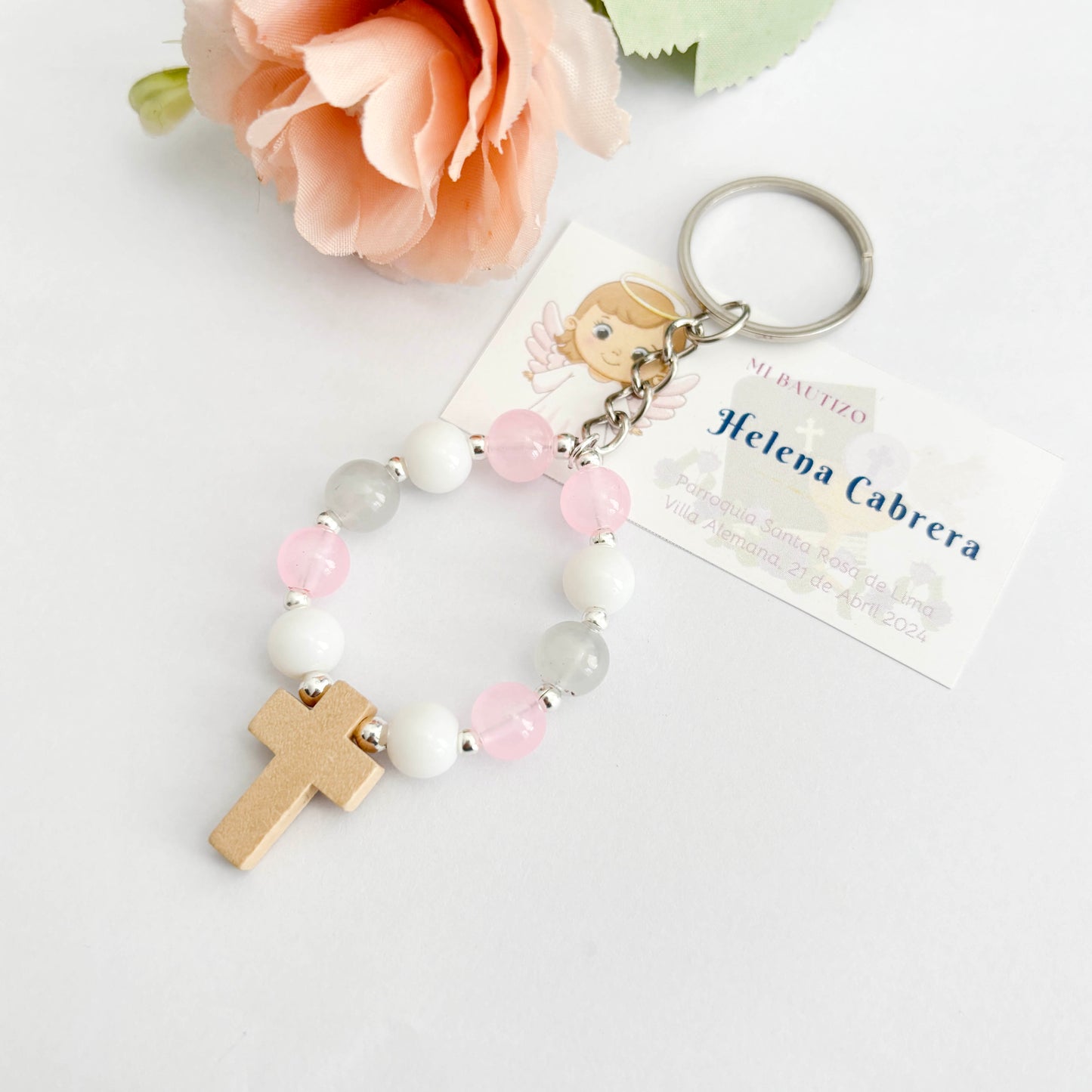 Denario llavero Rosa-Blanco-Gris - 12und