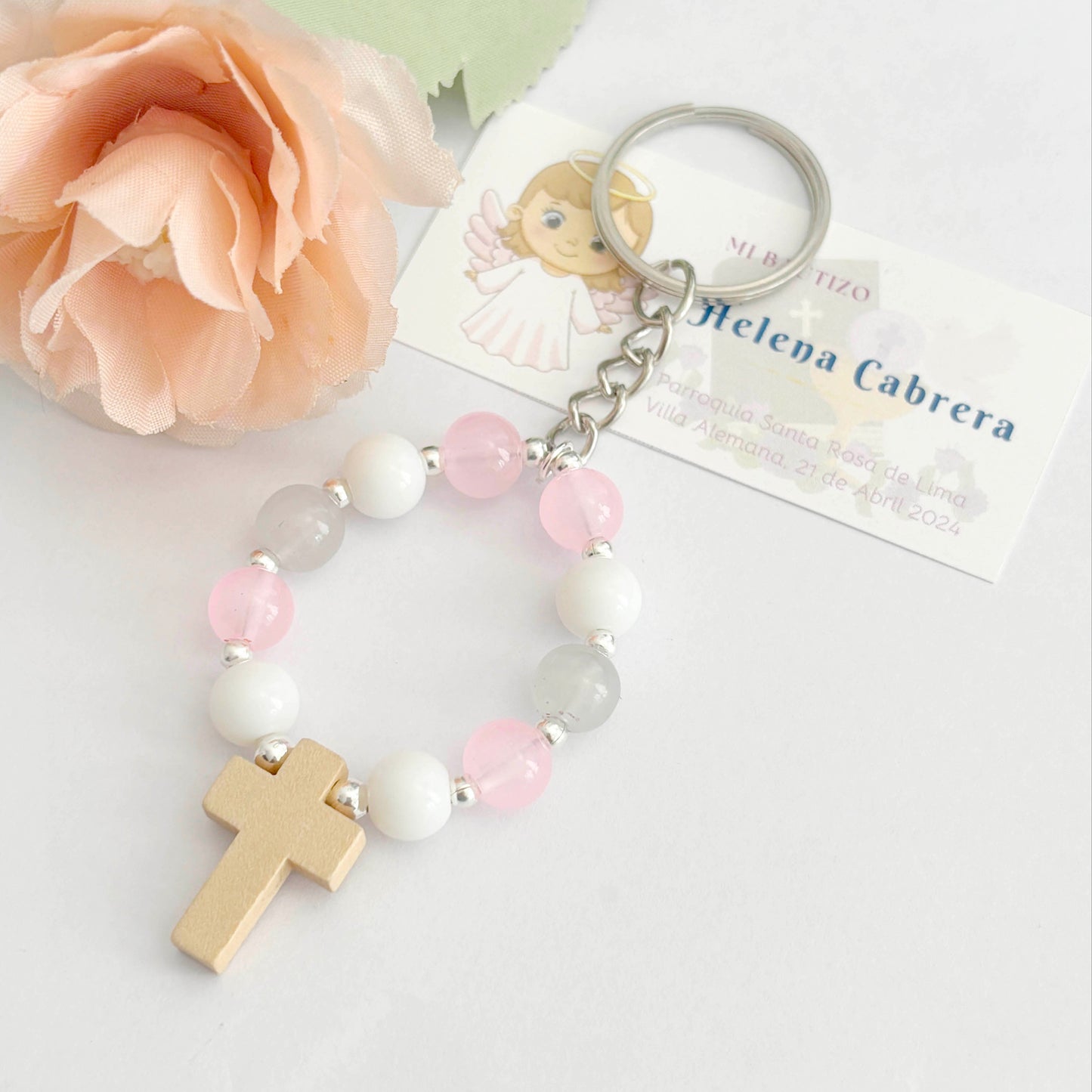 Denario llavero Rosa-Blanco-Gris - 12und