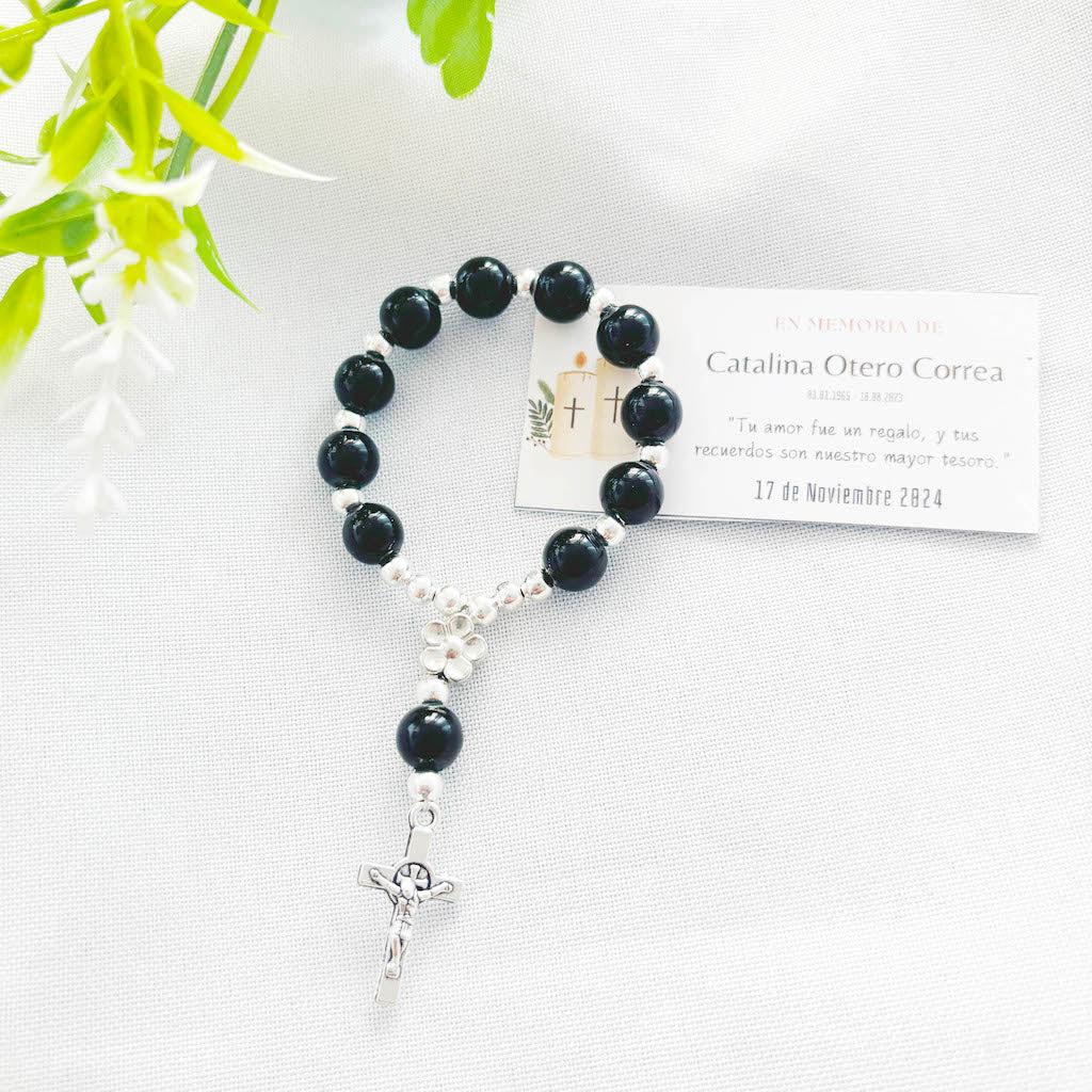 Denario Negro con Flor plateada - 12und