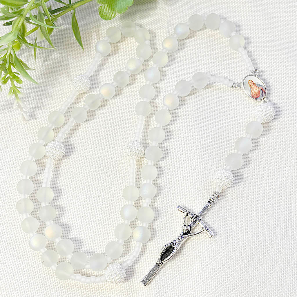Rosario Sagrado Corazón blanco mate - 1und