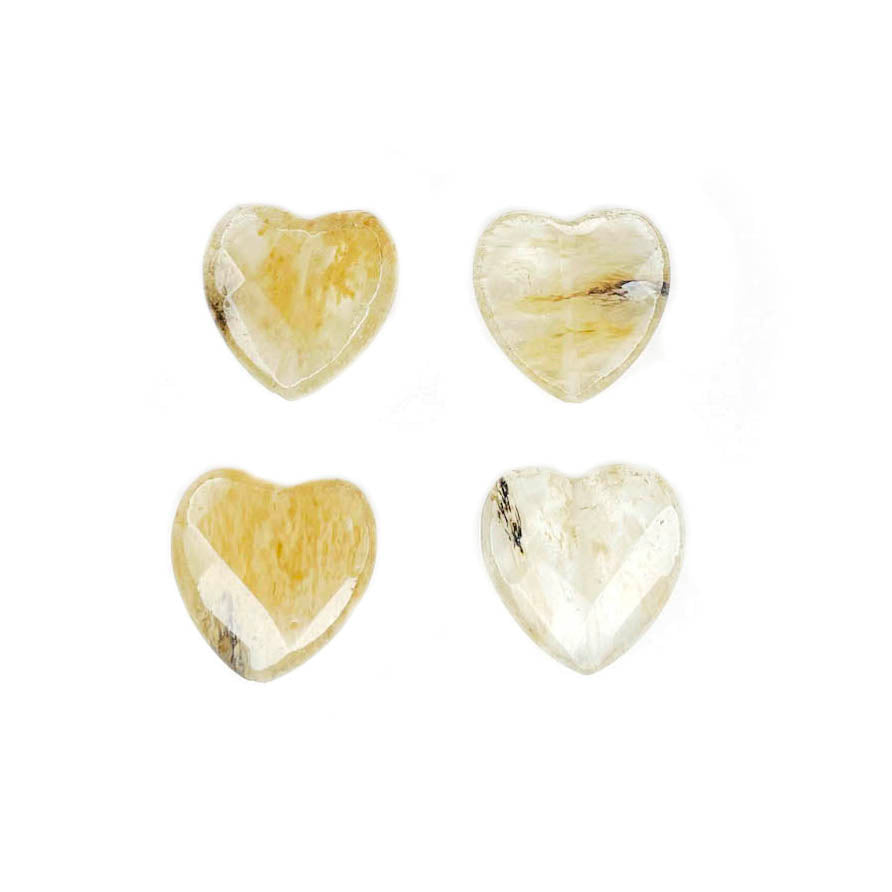 Set de Corazones Facetados - 18mm - Cuarzo Rutilado - 4und