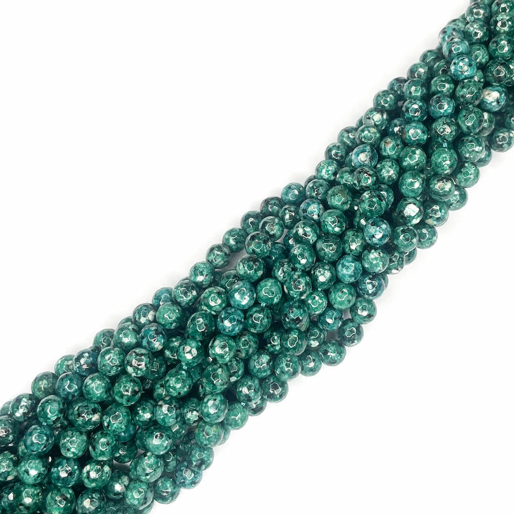 Ágata Facetada - 6mm - Verde con puntos negros