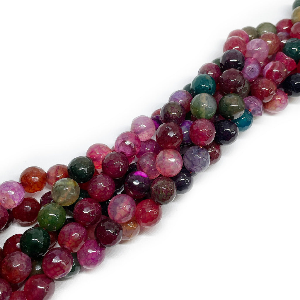 Ágata Facetada - 10mm - Fuscia y tonos verdes