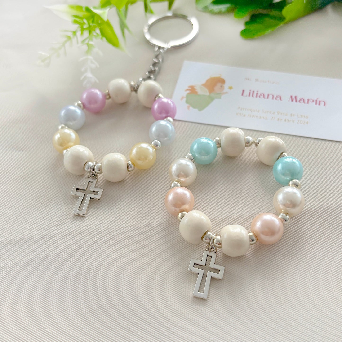 Denario de Madera y Perlas Pastel - 12und