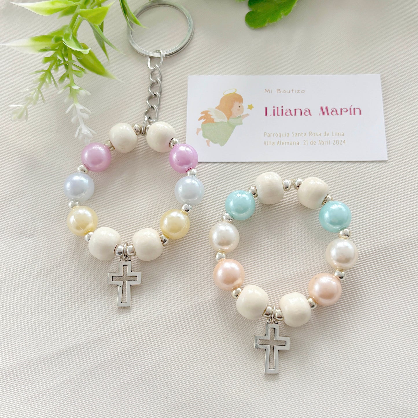 Denario de Madera y Perlas Pastel - 12und