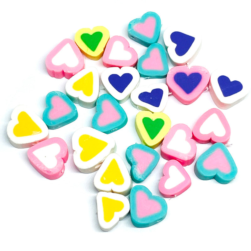 Cuentas Arcilla polimérica - Corazones Doble color - 9mm - Set 10und