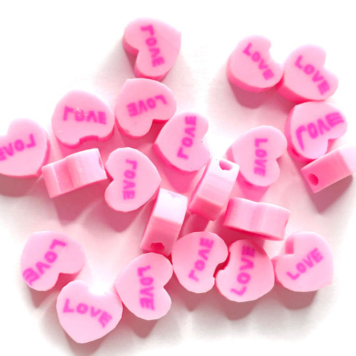 Cuentas Arcilla polimérica - Corazón Love - 9mm - Set 10und
