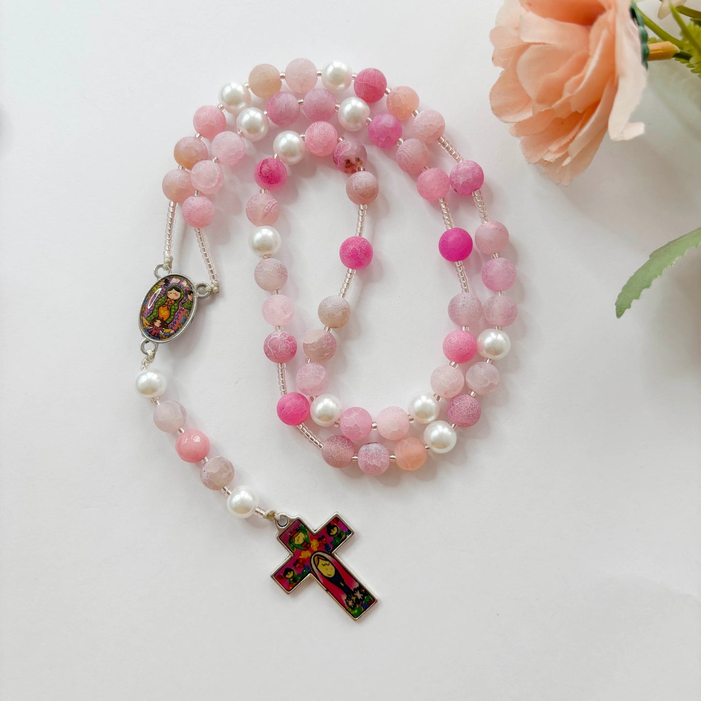 Rosario católico Agata Rosada Virgencita Plis - 1und