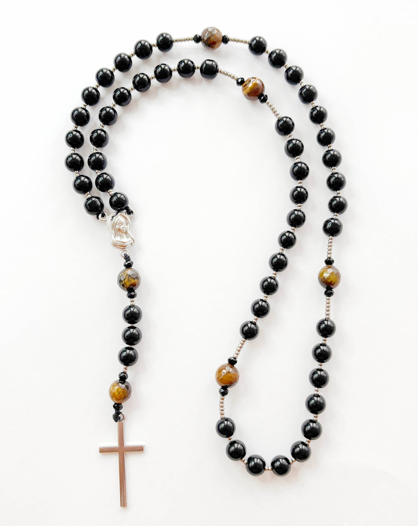Rosario católico ónix y ojo de tigre - 1und