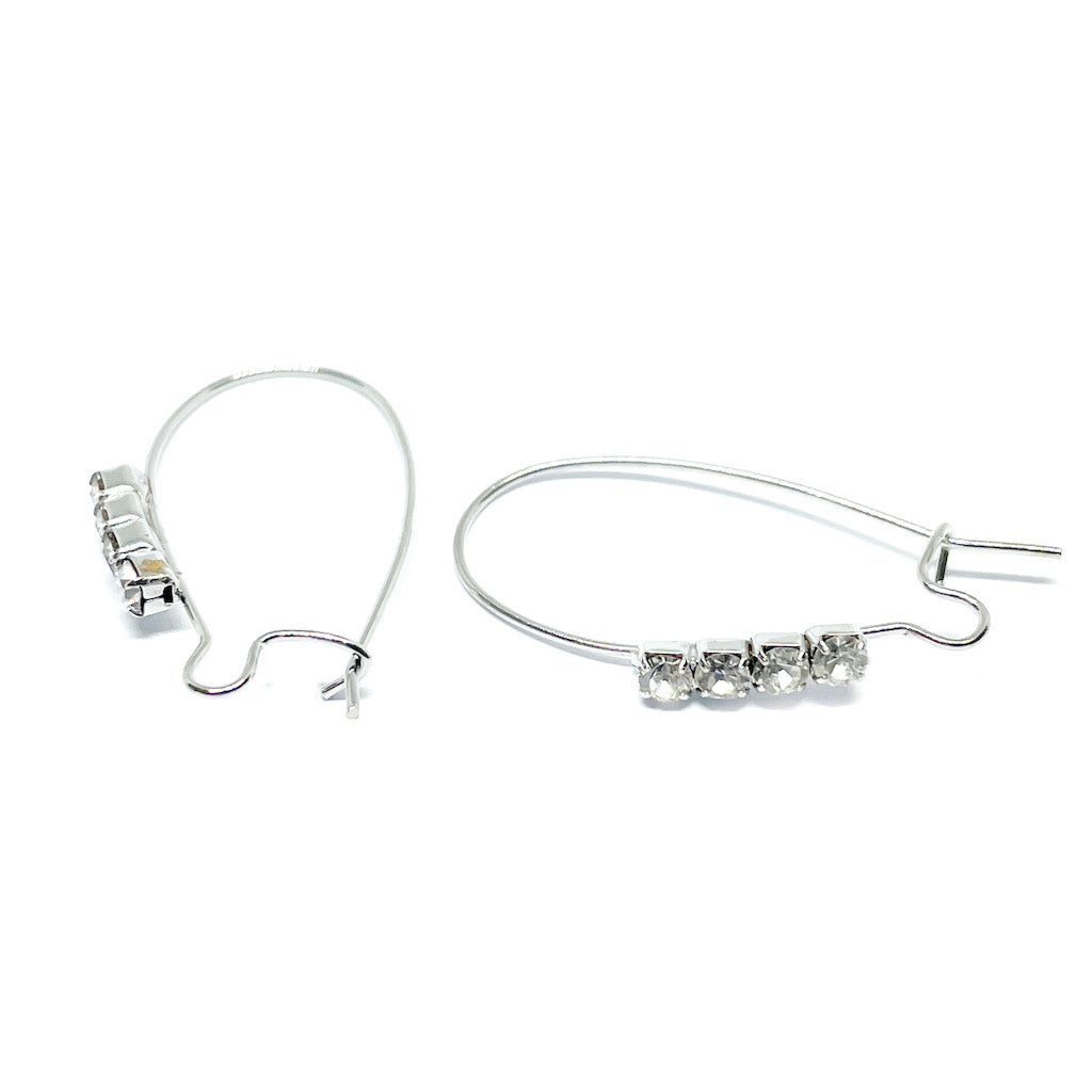 Gancho de aro tipo Frances con Strass - Plateado - 2 pares