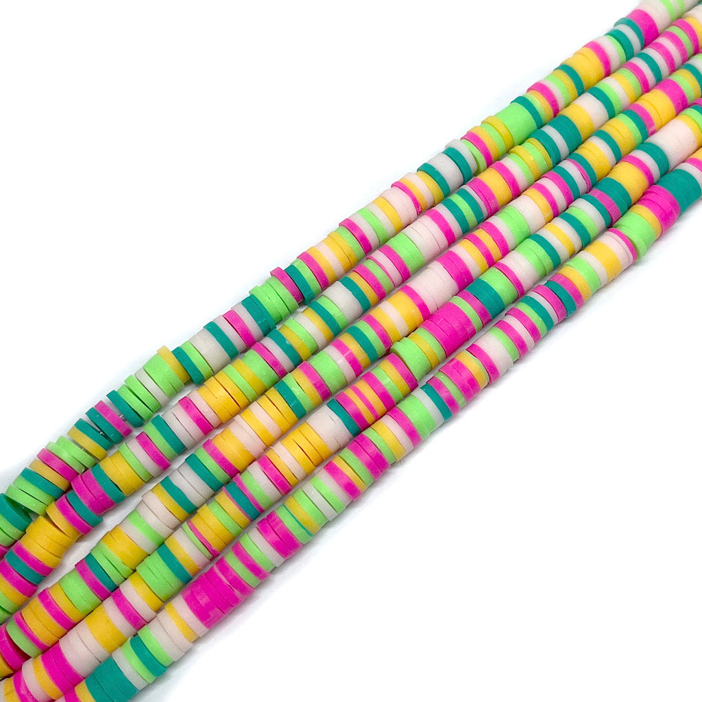 Cuentas de Fimo - 6x1mm - Verde Fucsia y Amarillo