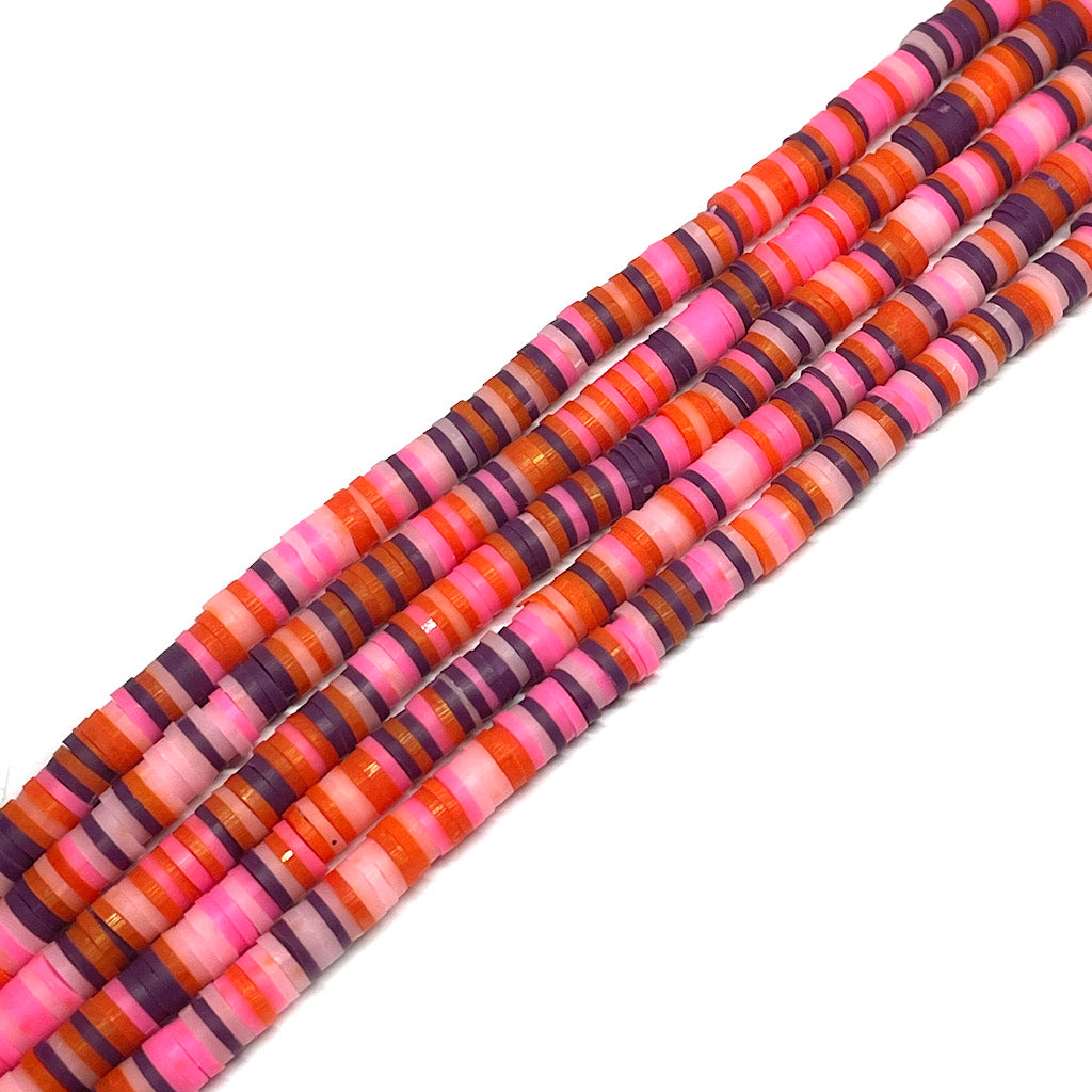 Cuentas de Fimo - 6x1mm - Rojo naranja y rosa