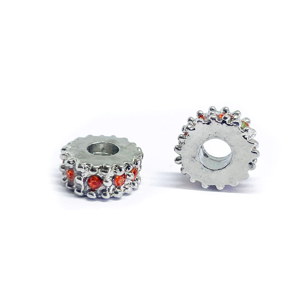 Separador Rueda Plateada con strass - 10mm - Naranja - 1und