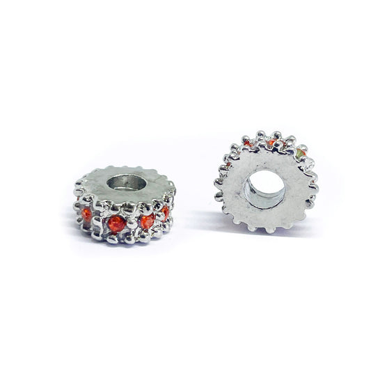 Separador Rueda Plateada con strass - 10mm - Naranja - 1und