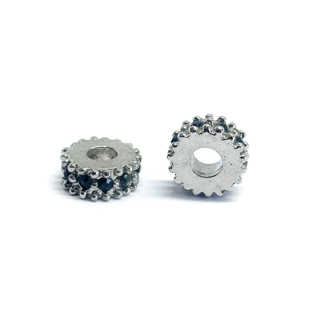Separador Rueda Plateada con strass - 10mm - Negro - 1und