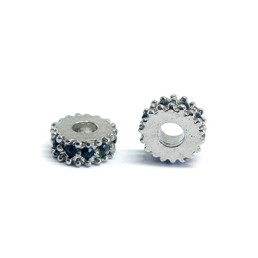 Separador Rueda Plateada con strass - 10mm - Negro - 1und