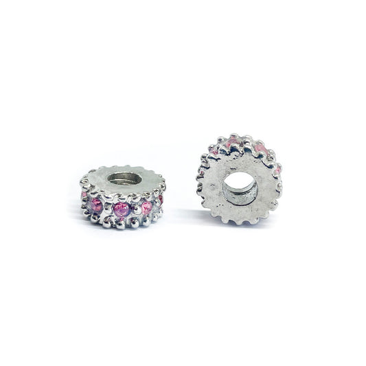 Separador Rueda Plateada con strass - 10mm - Rosado - 1und