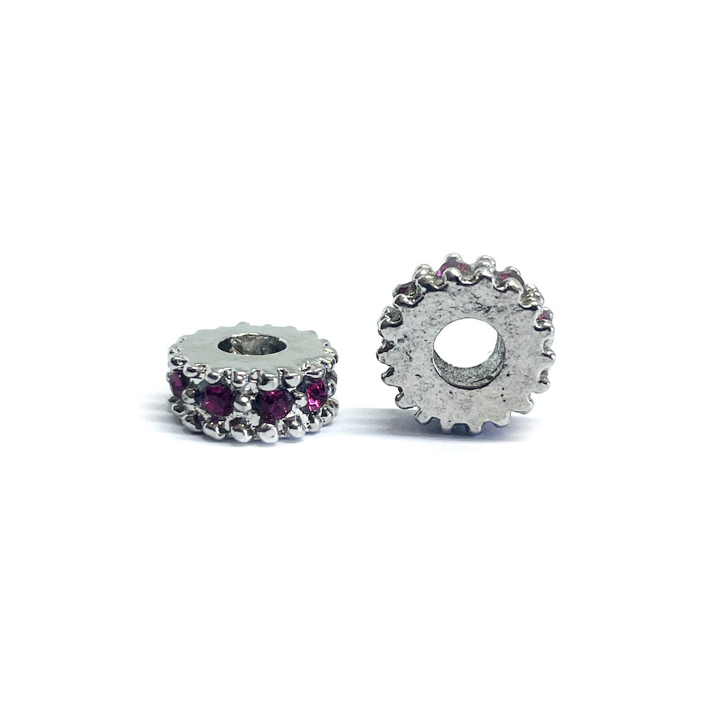 Separador Rueda Plateada con strass - 10mm - Fucsia - 1und