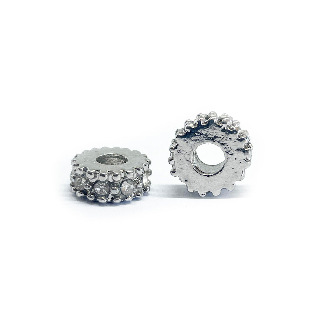 Separador Rueda Plateada con strass - 10mm - Blanco - 1und