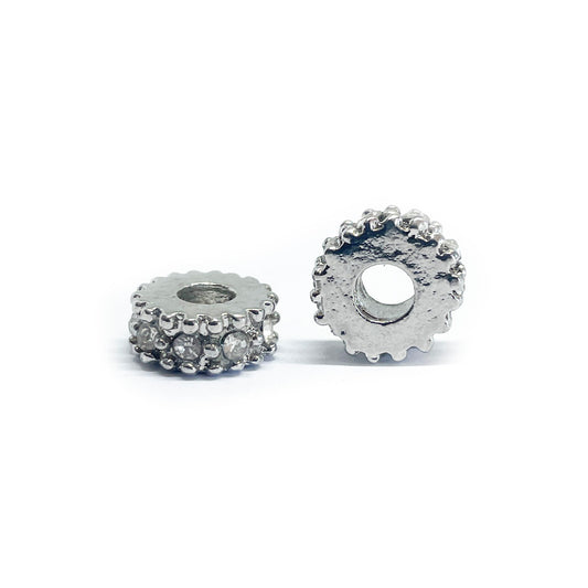 Separador Rueda Plateada con strass - 10mm - Blanco - 1und
