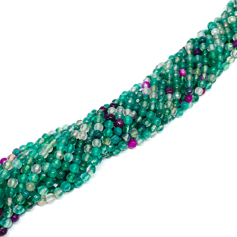 Ágata Facetada - 4mm - Verde y Fucsia