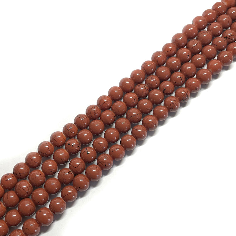 Perla de vidrio Porcelana - 8mm - Terracota con diseño