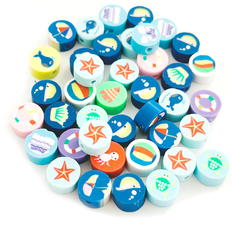 Cuentas Arcilla polimérica - Diseños marinos - 9mm - Set 10und