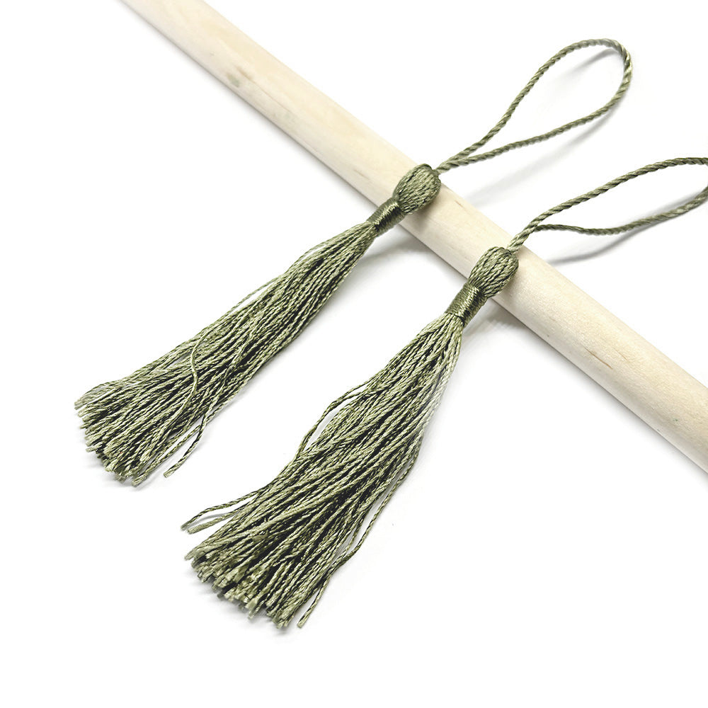 Borla de seda delgada con toma - 8cm 2und - Verde Oliva