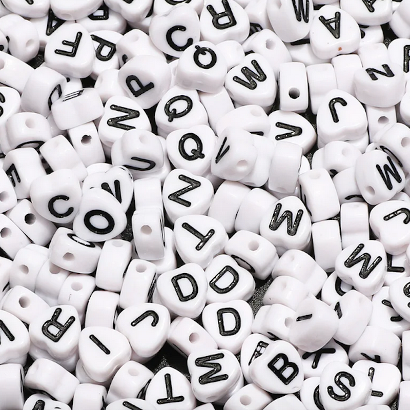 Letras Corazón Acrílicas - 7mm - 10gr. - Blanco-negro