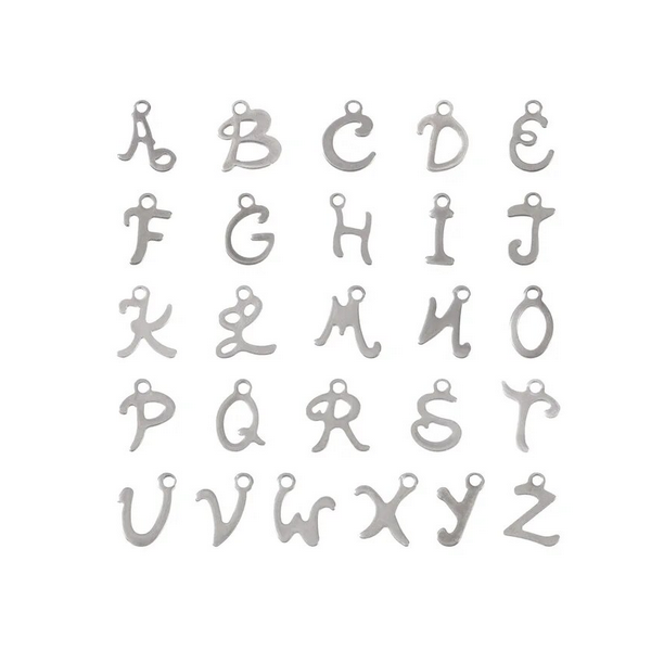 Dijes Mini Letras cursiva Acero Quirúrgico 11mm - 5und - A Elección