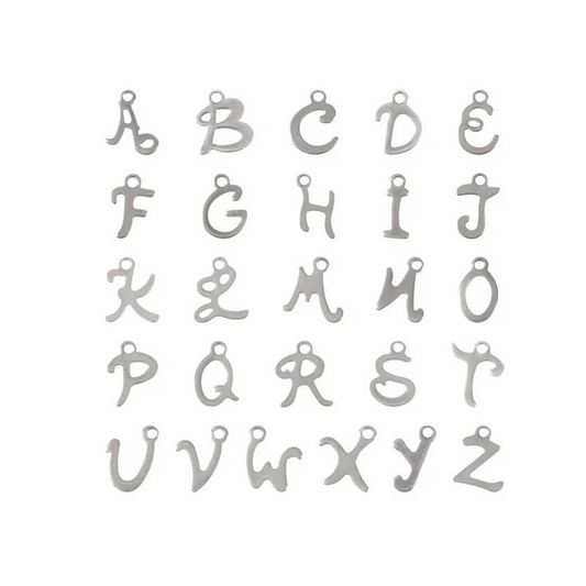 Dijes Mini Letras cursiva Acero Quirúrgico 11mm - 5und - A Elección